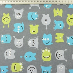 Baumwolle 100% Gespenster blau-grün auf grauem Hintergrund  