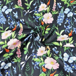 Baumwolle 100% Wiese mit Lupinen auf dunkelblauem Hintergrund  