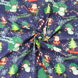 Baumwolle 100% Weihnachtsmuster mit Weihnachtsmännern und Schneemännern auf dunkelblauem Hintergrund  