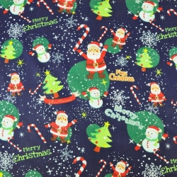 Baumwolle 100% Weihnachtsmuster mit Weihnachtsmännern und Schneemännern auf dunkelblauem Hintergrund  