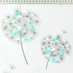 100% Baumwolle Pusteblumen grau-blau auf weißem Hintergrund  