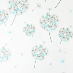 100% Baumwolle Pusteblumen grau-blau auf weißem Hintergrund  