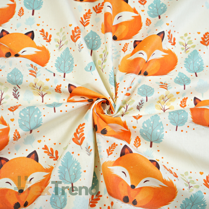 Bawełna 100% liski duże pomarańczowe na ecru tle