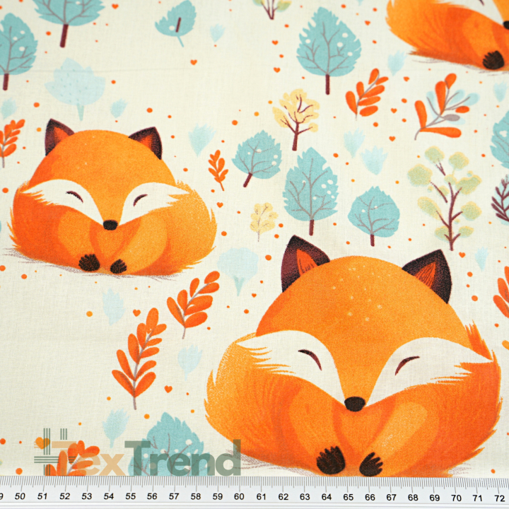 Bawełna 100% liski duże pomarańczowe na ecru tle