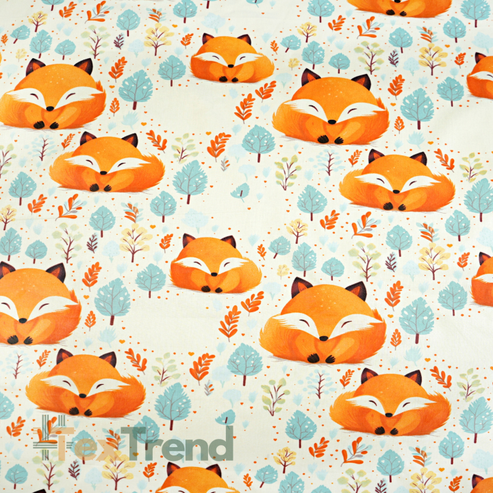 Bawełna 100% liski duże pomarańczowe na ecru tle