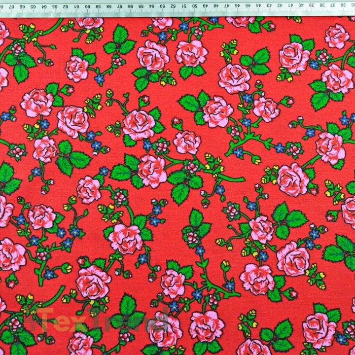 Baumwolle 100% Krakauer Muster Rosen auf rot  