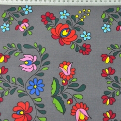 Baumwolle 100% bunter folkloristischer Muster auf dunkelgrauem Hintergrund  