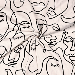 Baumwolle 100% minimalistische Gesichter Linien auf hell-aprikosenfarbenem Hintergrund  