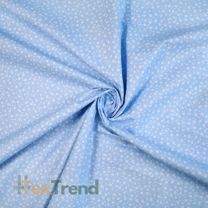 Bawełna 100% łączka MINI z kropeczkami biała na niebieskim tle