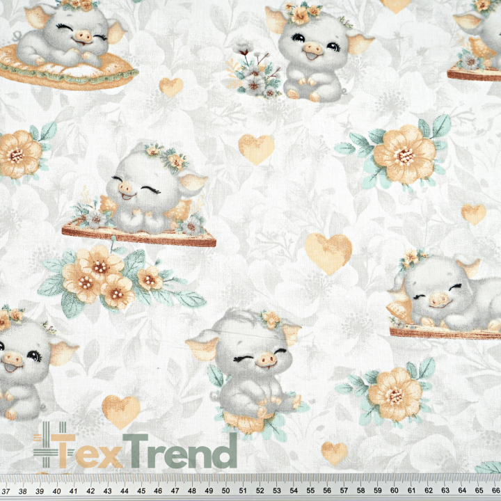 Bawełna 100% zwierzątka świnki szaro beżowe