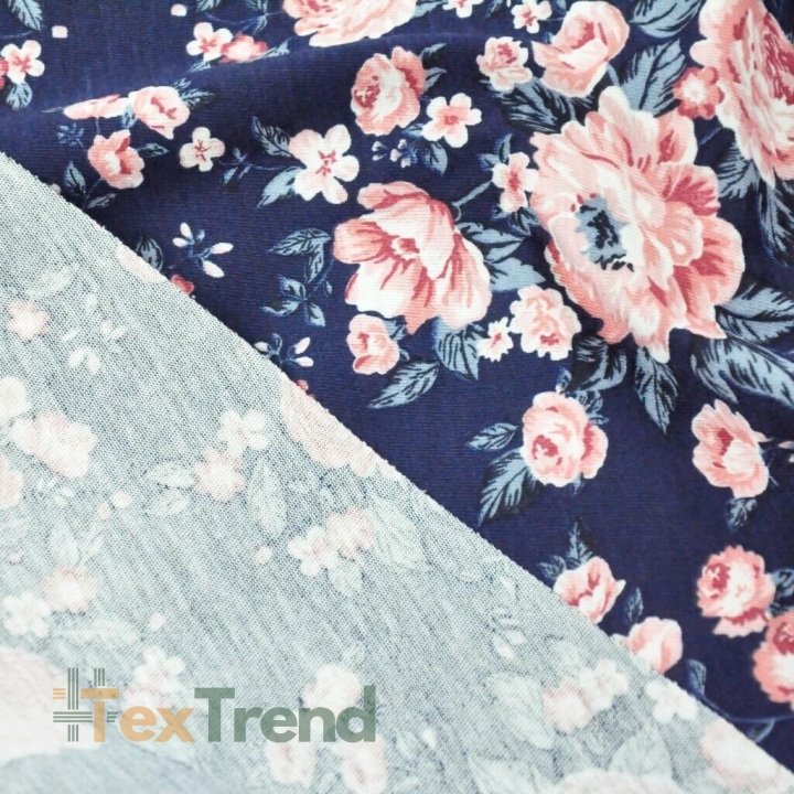 Jersey-Strick englische Rosen auf navy Hintergrund  