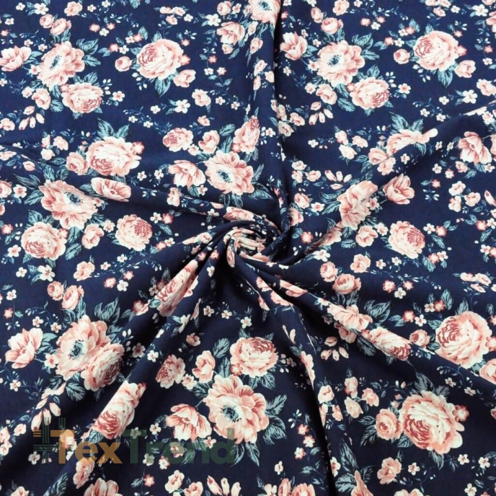 Jersey-Strick englische Rosen auf navy Hintergrund  