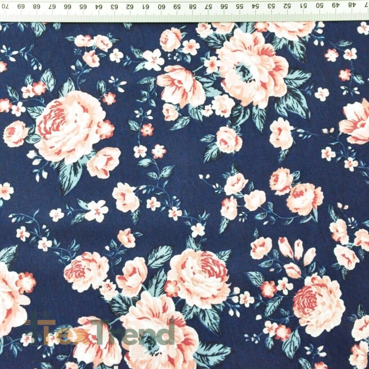 Jersey-Strick englische Rosen auf navy Hintergrund  