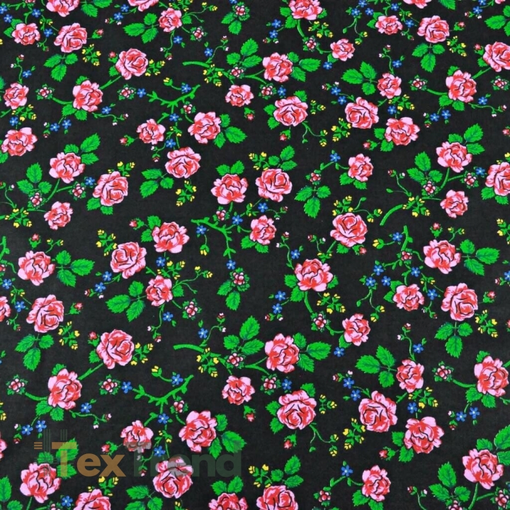 Baumwolle 100% Krakauer Muster Rosen auf schwarz  