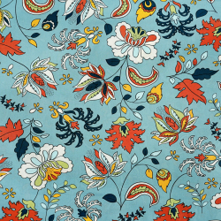 Bawełna 100% wzór turecki kwiaty na brudno niebieskim tle