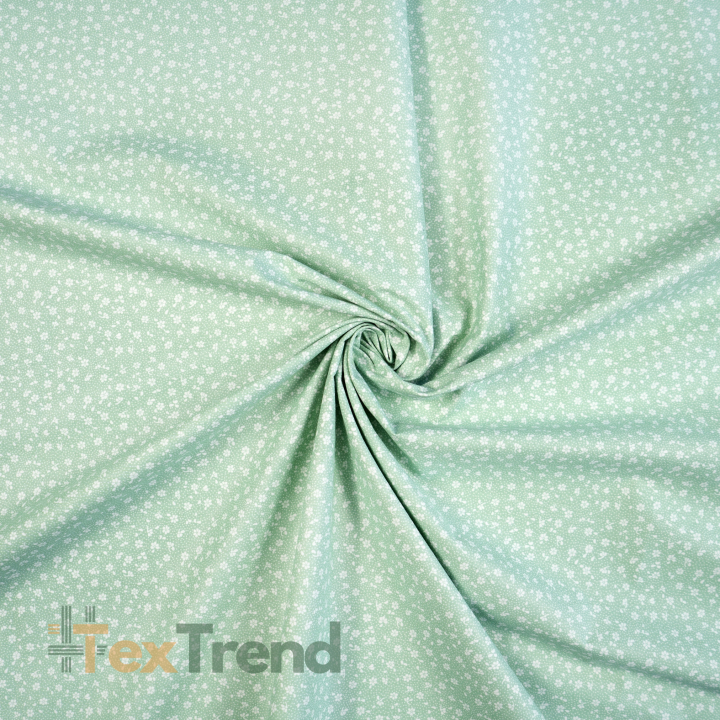 Bawełna 100% łączka MINI z kropeczkami biała na szałwiowym tle