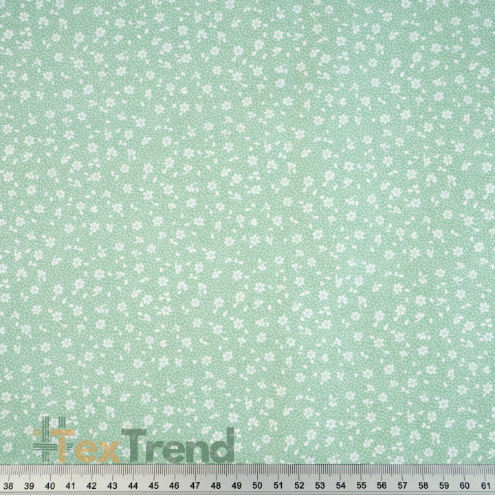 Bawełna 100% łączka MINI z kropeczkami biała na szałwiowym tle