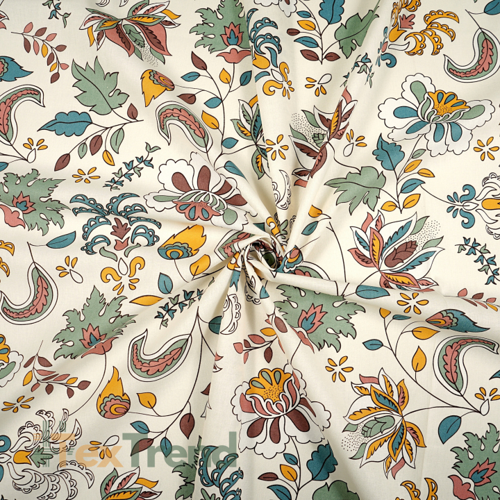 Bawełna 100% wzór turecki kwiaty na ecru tle