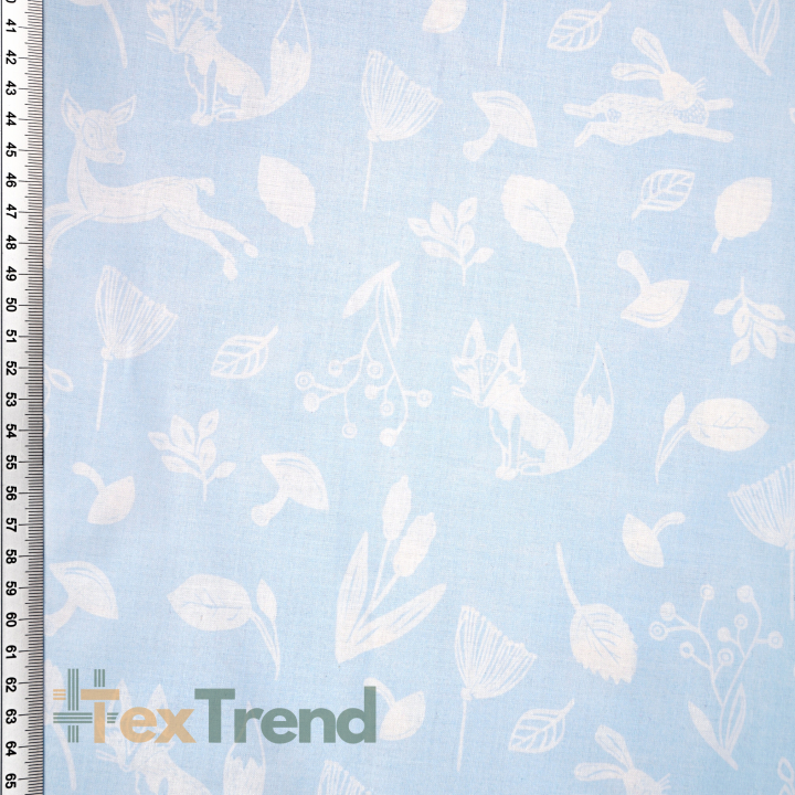 Bawełna 100% zwierzątka białe na błękitnym tle