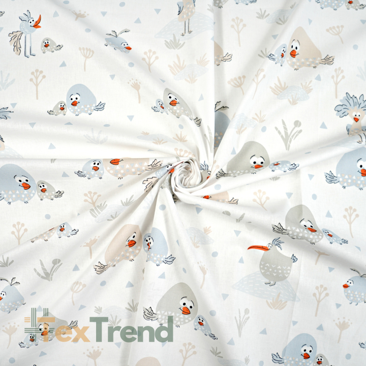 Bawełna 100% ptaszki dodo na białym tle