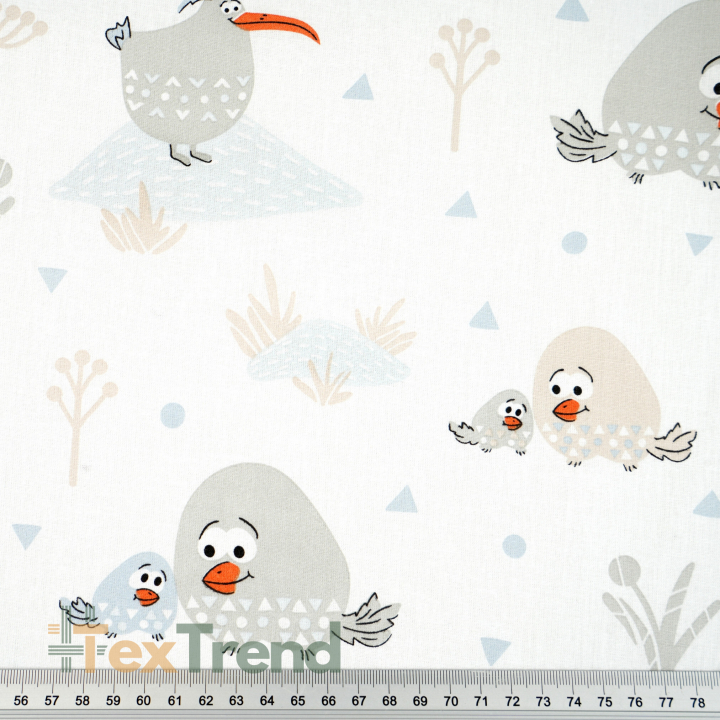 Bawełna 100% ptaszki dodo na białym tle