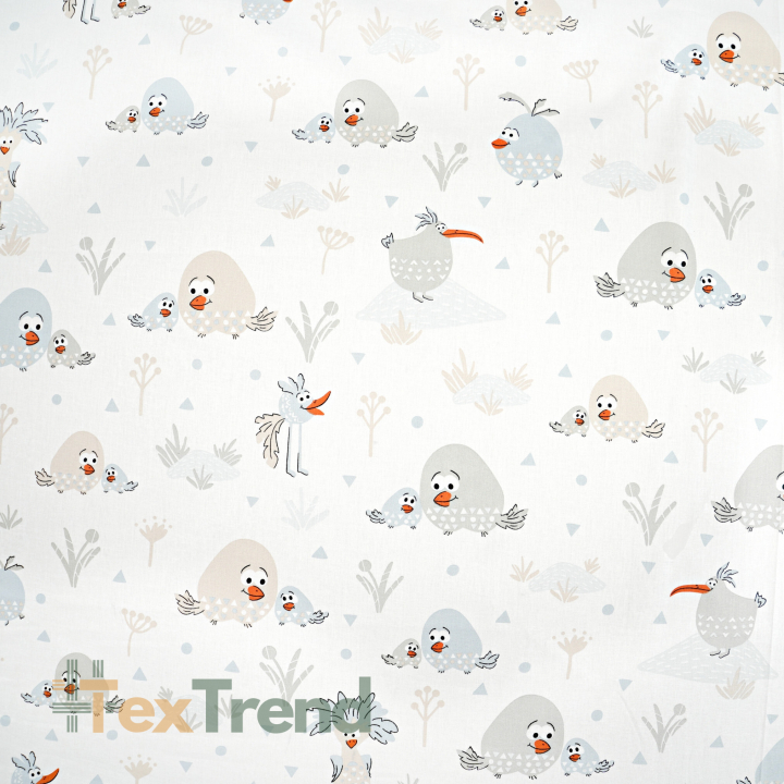 Bawełna 100% ptaszki dodo na białym tle