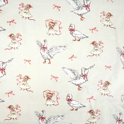 Bawełna 100% ptaki gęsi z myszkami na beżowym tle