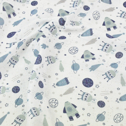 Baumwolle Tetra MINI Weltraum blau auf weißem Hintergrund  
