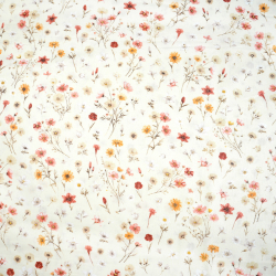 Bawełna 100% kwiatuszki i rumianki czerwone na ecru tle