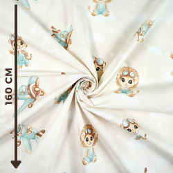 Bawełna 100% zwierzątka piloci turkusowe na beżowym tle