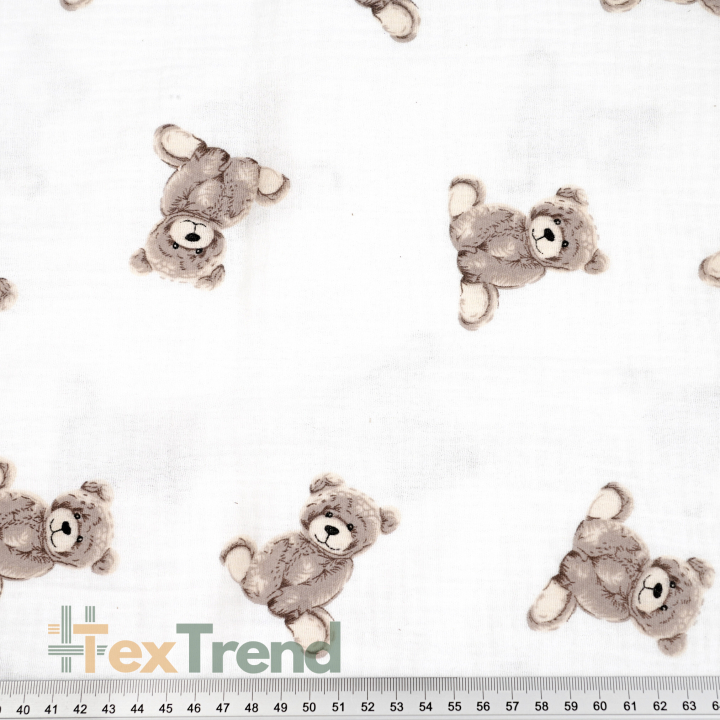 Muślin double gauze drukowany misie beżowe