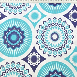 Baumwolle 100% Mandala-Muster türkis auf weißem Hintergrund  