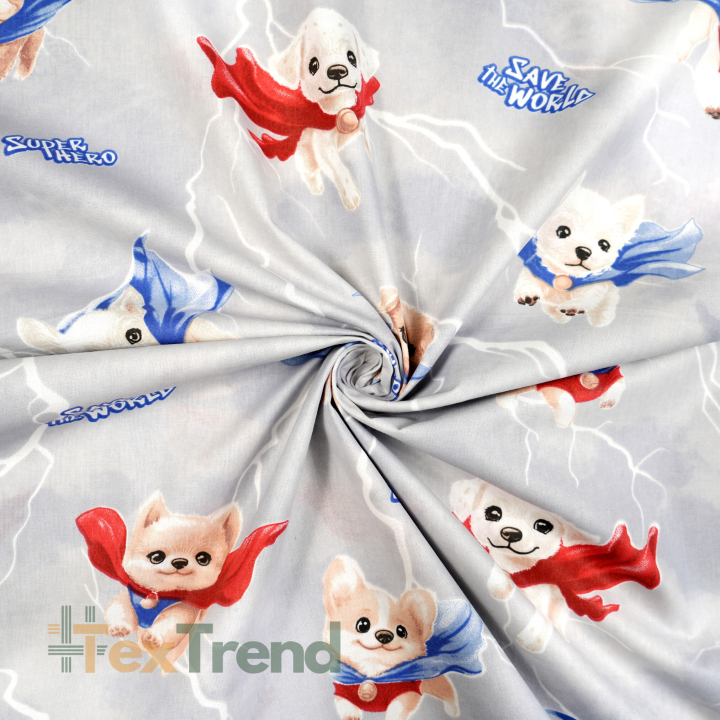 Bawełna 100% super pieski na szarym tle