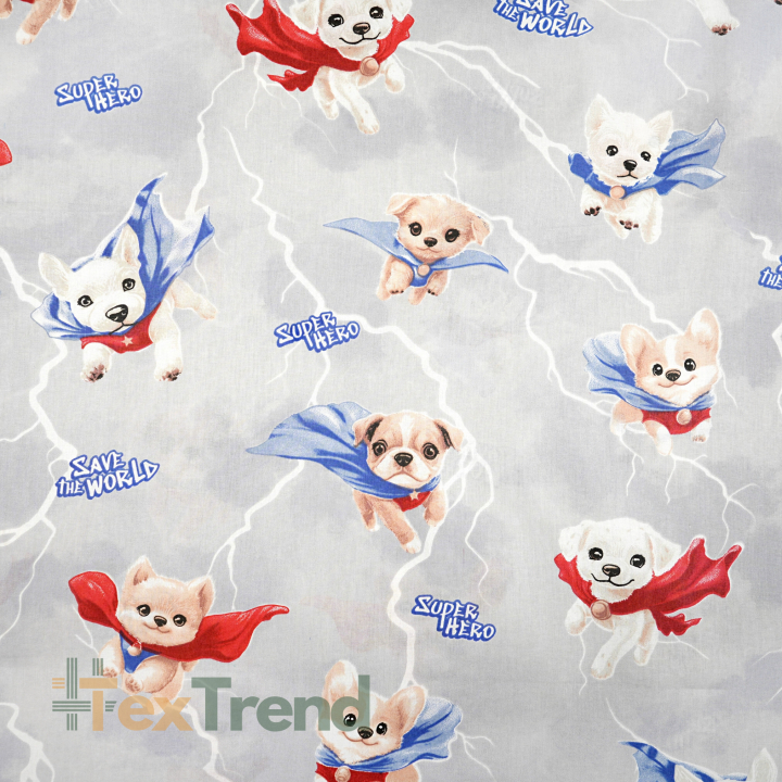 Bawełna 100% super pieski na szarym tle