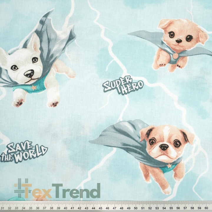 Bawełna 100% super pieski na turkusowym tle