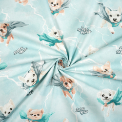 Bawełna 100% super pieski na turkusowym tle