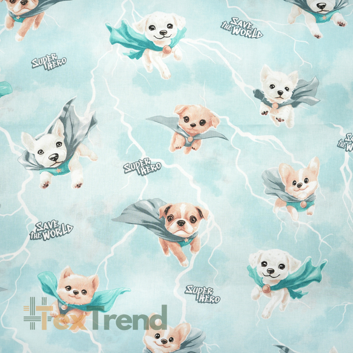 Bawełna 100% super pieski na turkusowym tle