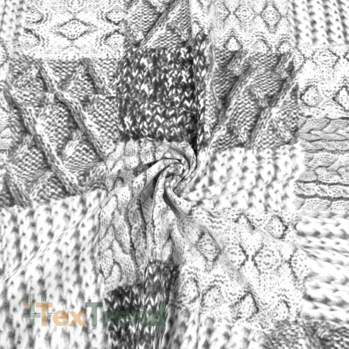 Flanell in Patchwork weiß-grau gestrickt  