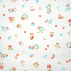 Bawełna 100% grzybki czerwono turkusowe na białym tle