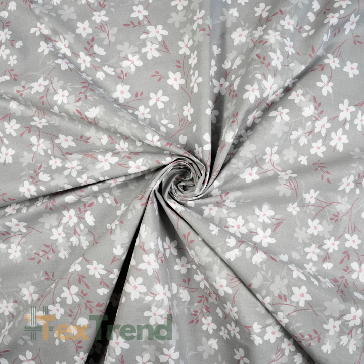 Bawełna 100% kwiatuszki białe na szarym tle - 220 cm