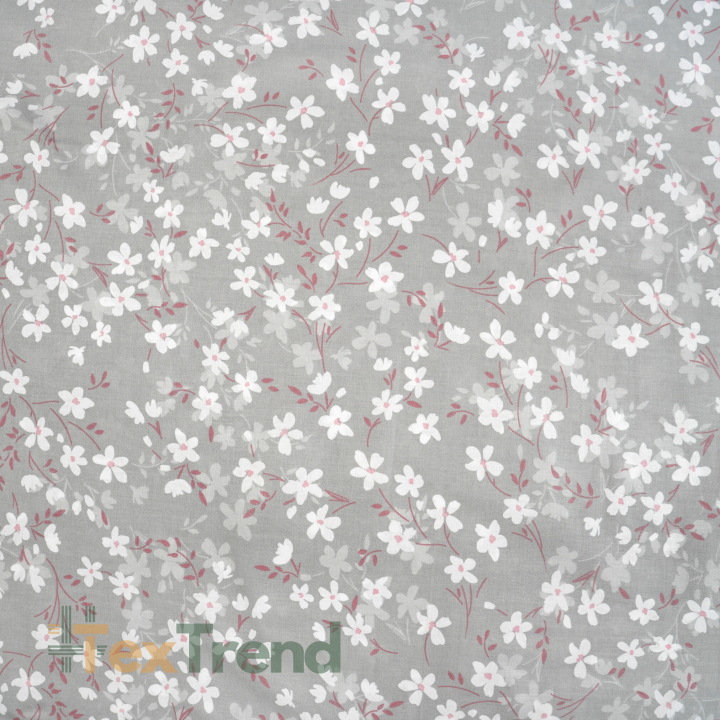 Bawełna 100% kwiatuszki białe na szarym tle - 220 cm