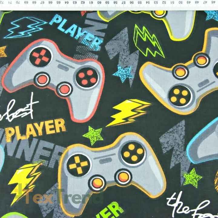 Baumwolle 100% Computerspiele auf schwarzem Hintergrund  