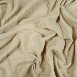 Muślin double gauze piaskowy (Sand) w złote kropki