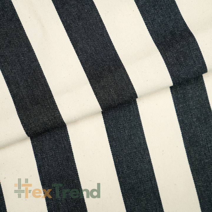 Tkanina leżakowa pasy czarne na ecru tle