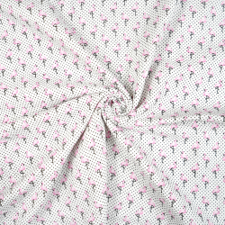 Muślin double gauze drukowany flamingi różowe mini z kropeczkami