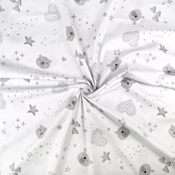 Baumwolle 100% Bären mit Sternen und Herzen grau-minze auf weißem Hintergrund  