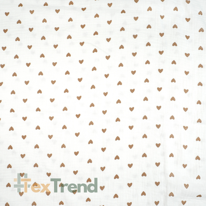 Bedruckter Double Gauze Musselin mit braunen Herzen