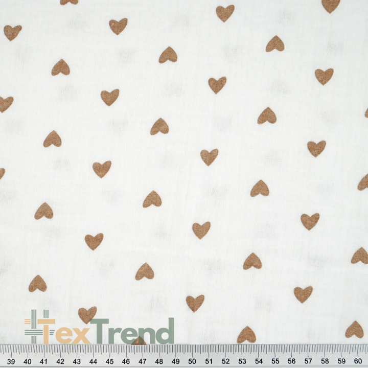 Bedruckter Double Gauze Musselin mit braunen Herzen