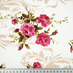 100% Baumwolle Blumen Rosen Rosa mit Ornament auf weißem Hintergrund - 220 cm