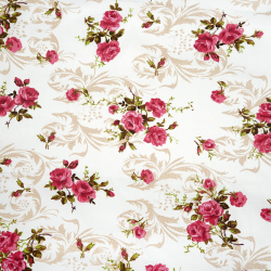 100% Baumwolle Blumen Rosen Rosa mit Ornament auf weißem Hintergrund - 220 cm